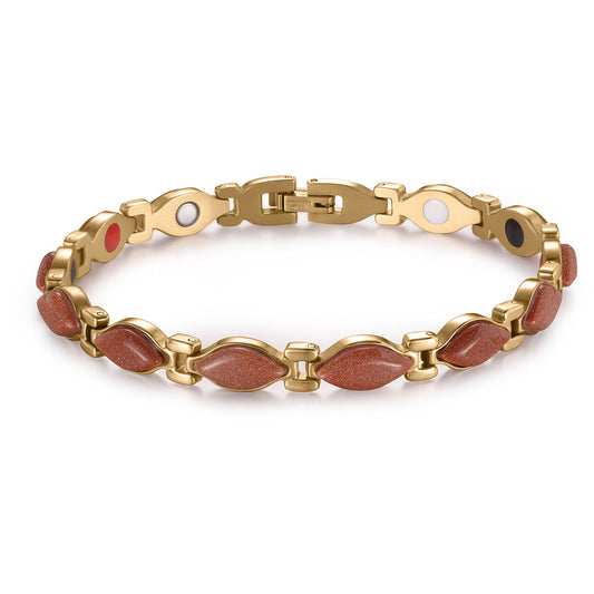 RainSo Powerful Women's Gold Stone Magnetic Therapy Bracelet