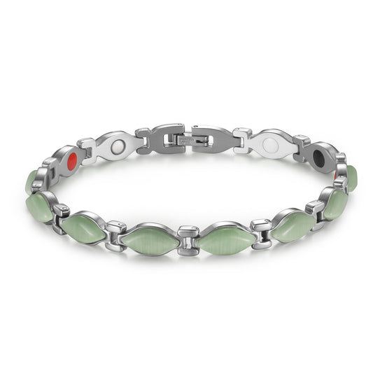 RainSo Powerful Women's Silver Stone Magnetic Therapy Bracelet