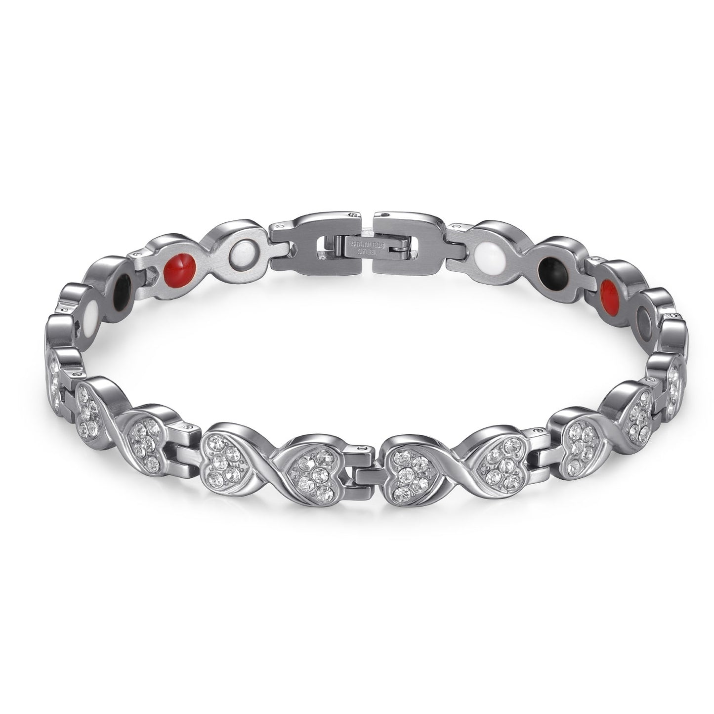 RainSo Powerful Women's Silver Crystal Magnetic Therapy Bracelet