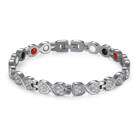 RainSo Powerful Women's Silver Crystal Magnetic Therapy Bracelet