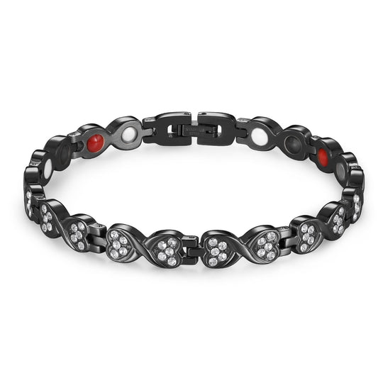 RainSo Powerful Women's Black Crystal Magnetic Therapy Bracelet