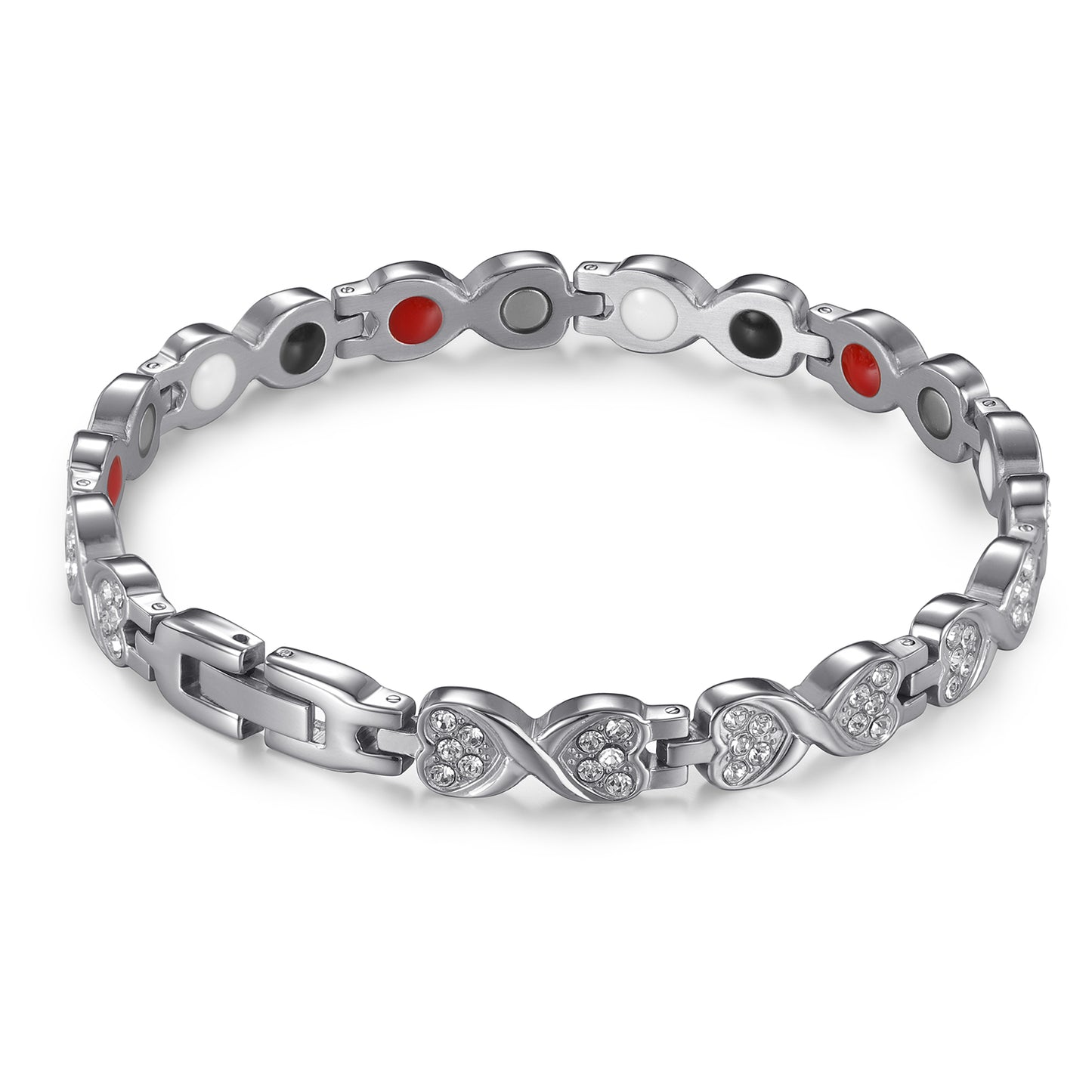 RainSo Powerful Women's Silver Crystal Magnetic Therapy Bracelet