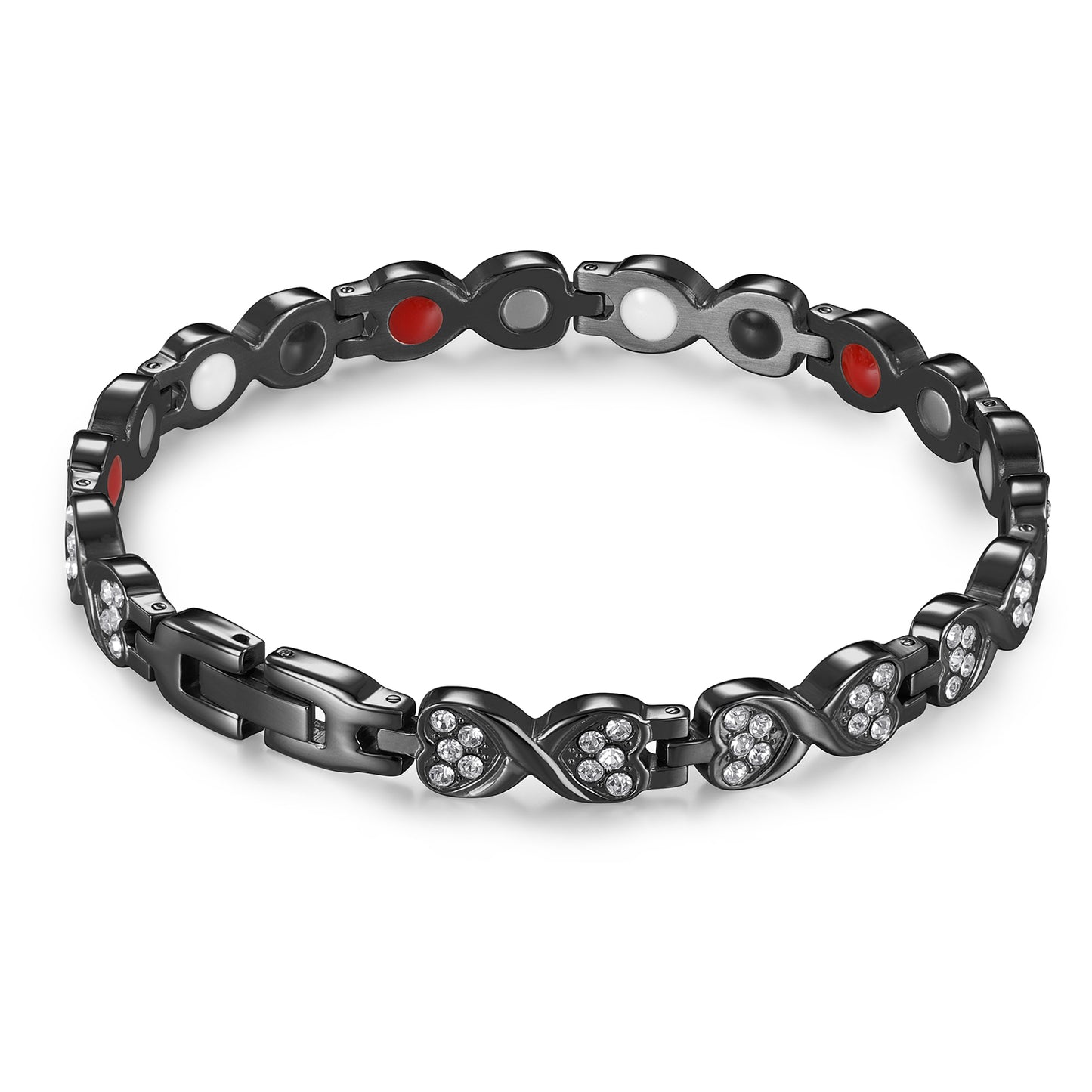 RainSo Powerful Women's Black Crystal Magnetic Therapy Bracelet