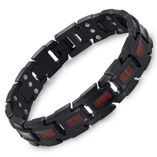 RainSo Men's Strength Magnetic Therapy Bracelet (Black, Wood)
