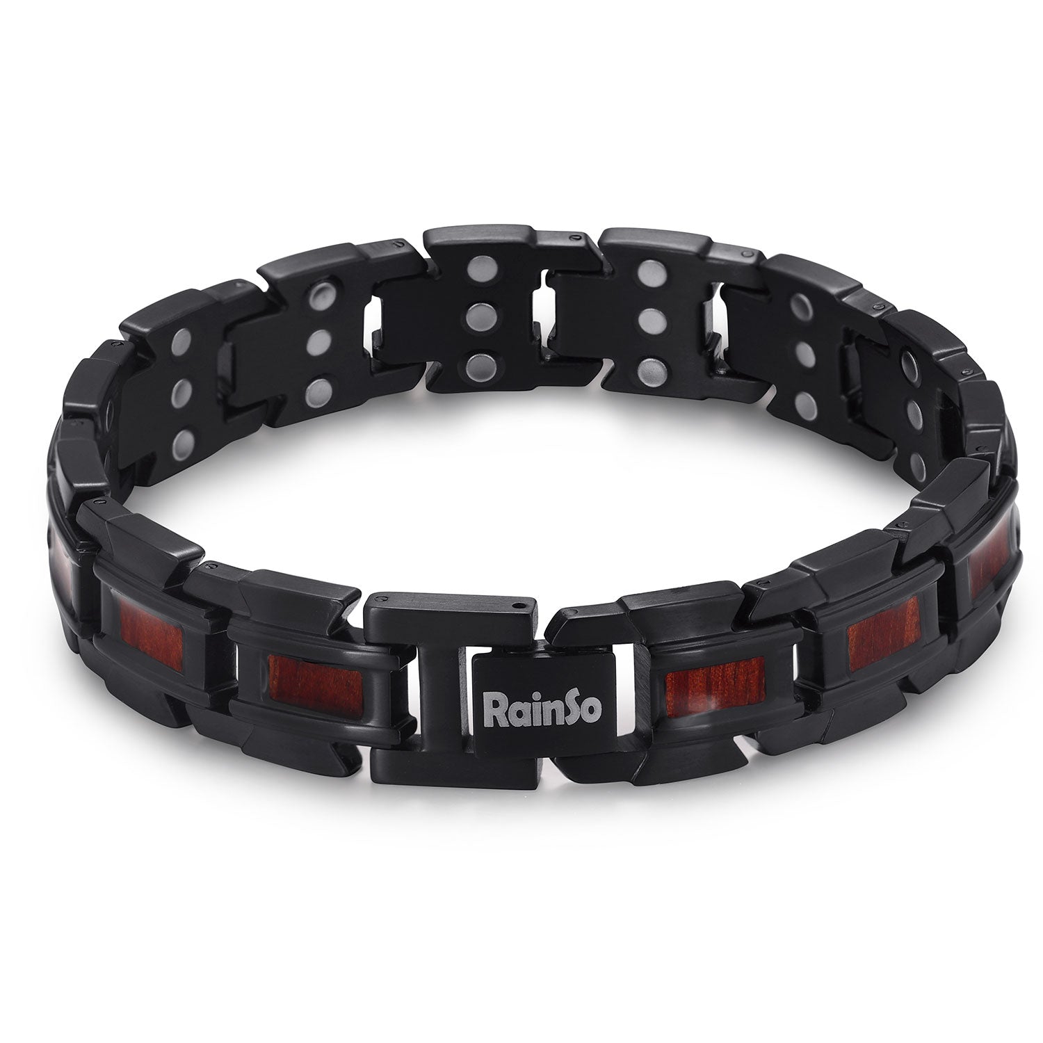 RainSo Men's Strength Magnetic Therapy Bracelet (Black, Wood)