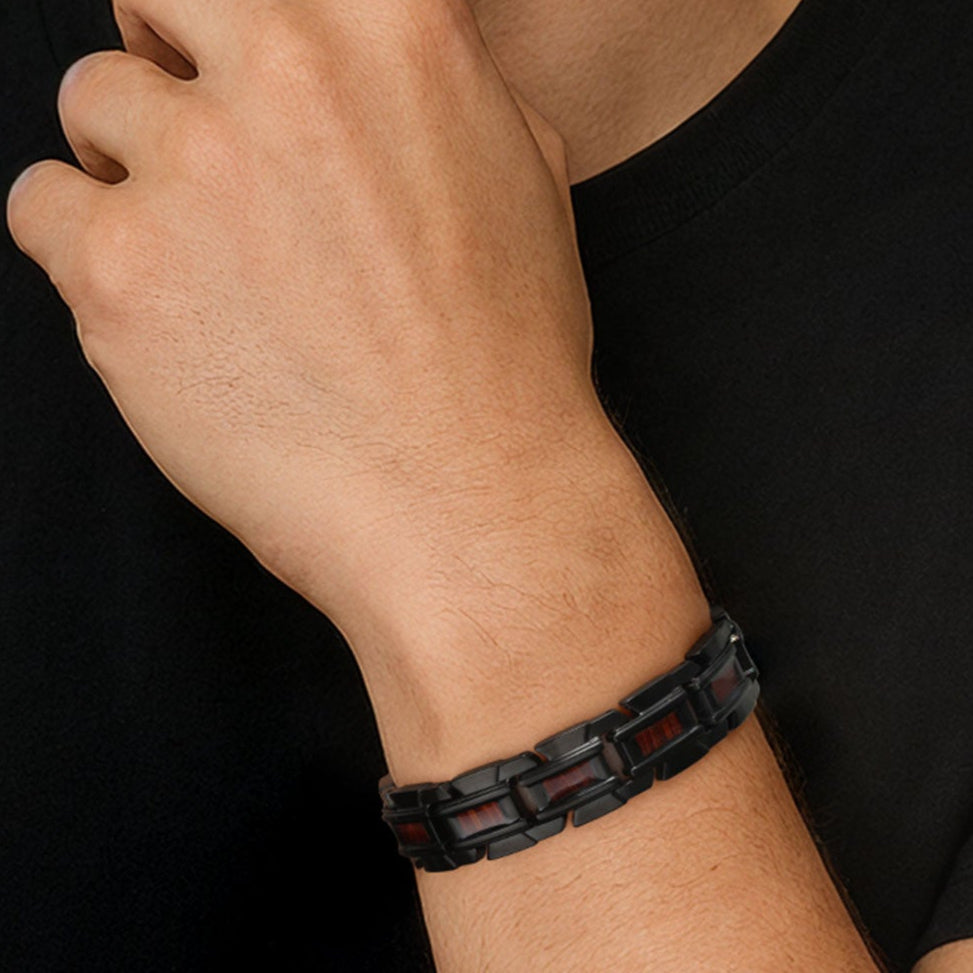 RainSo Men's Strength Magnetic Therapy Bracelet (Black, Wood)