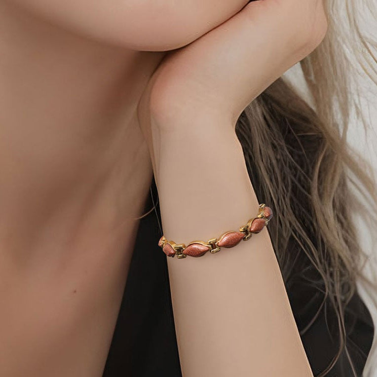 RainSo Powerful Women's Gold Stone Magnetic Therapy Bracelet