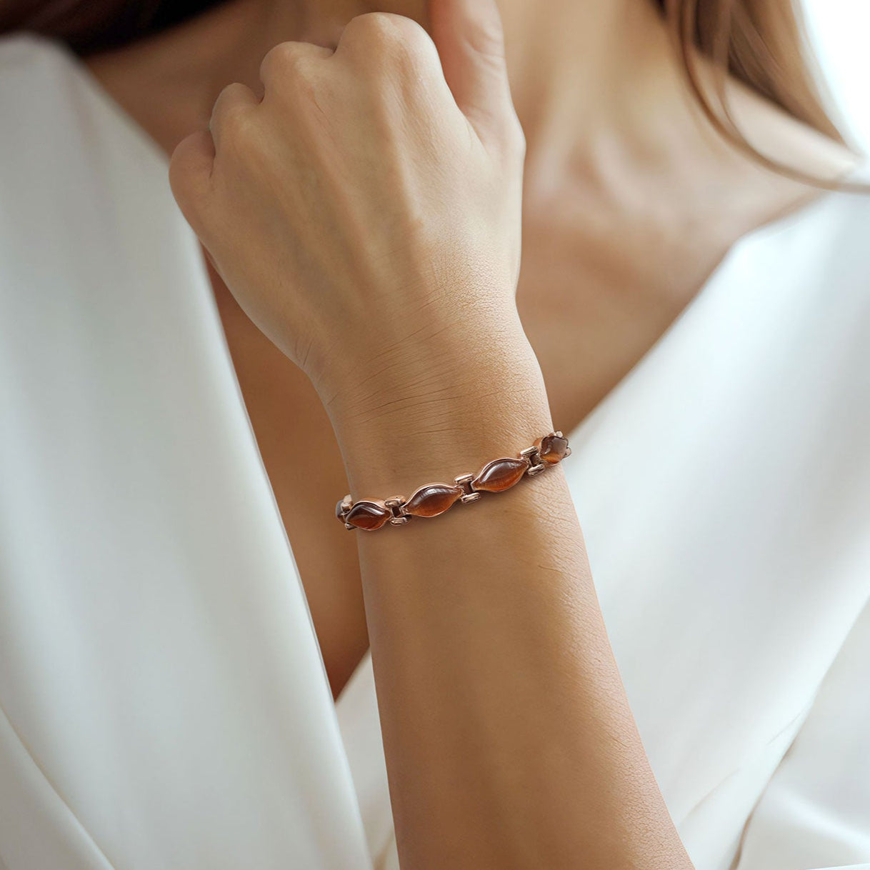 RainSo Powerful Women's Rose Gold Stone Magnetic Therapy Bracelet
