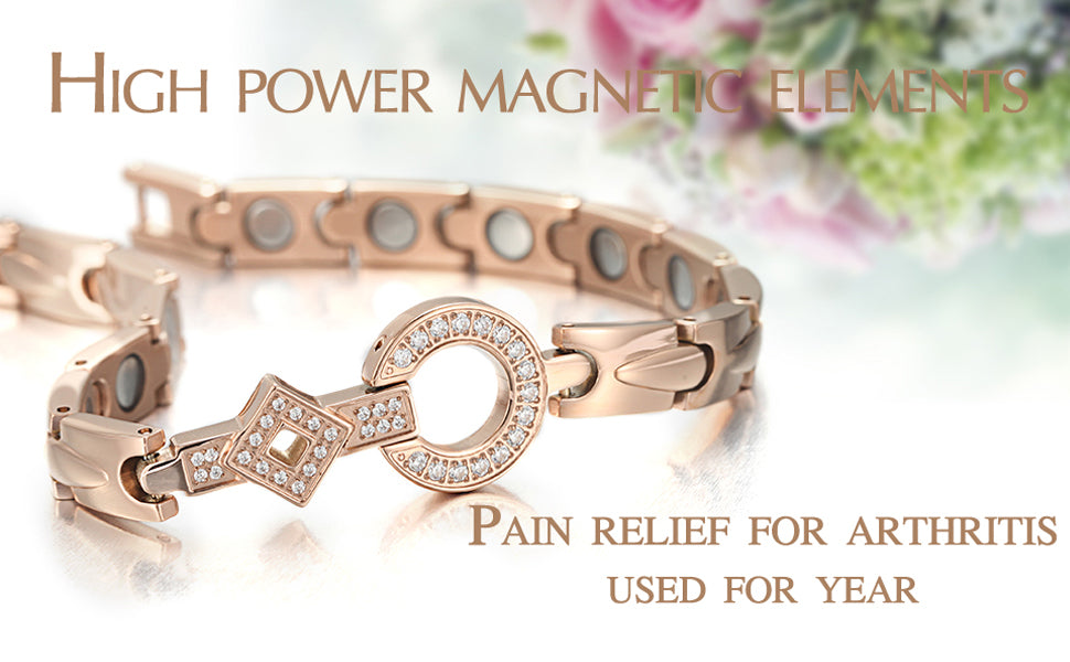 Womens Titanium Steel Magnetic Therapy Bracelets Pain Relief for Arthritis with Rhinestone