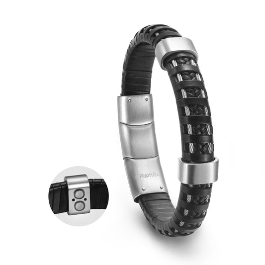 RAINSO Leather Powerful Magnetic Bracelet for Mens