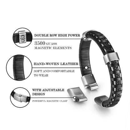 RAINSO Leather Powerful Magnetic Bracelet for Mens