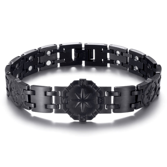 RainSo Men's Strength 3800 Gauss Magnetic Bracelet-Nautical Design (Black)