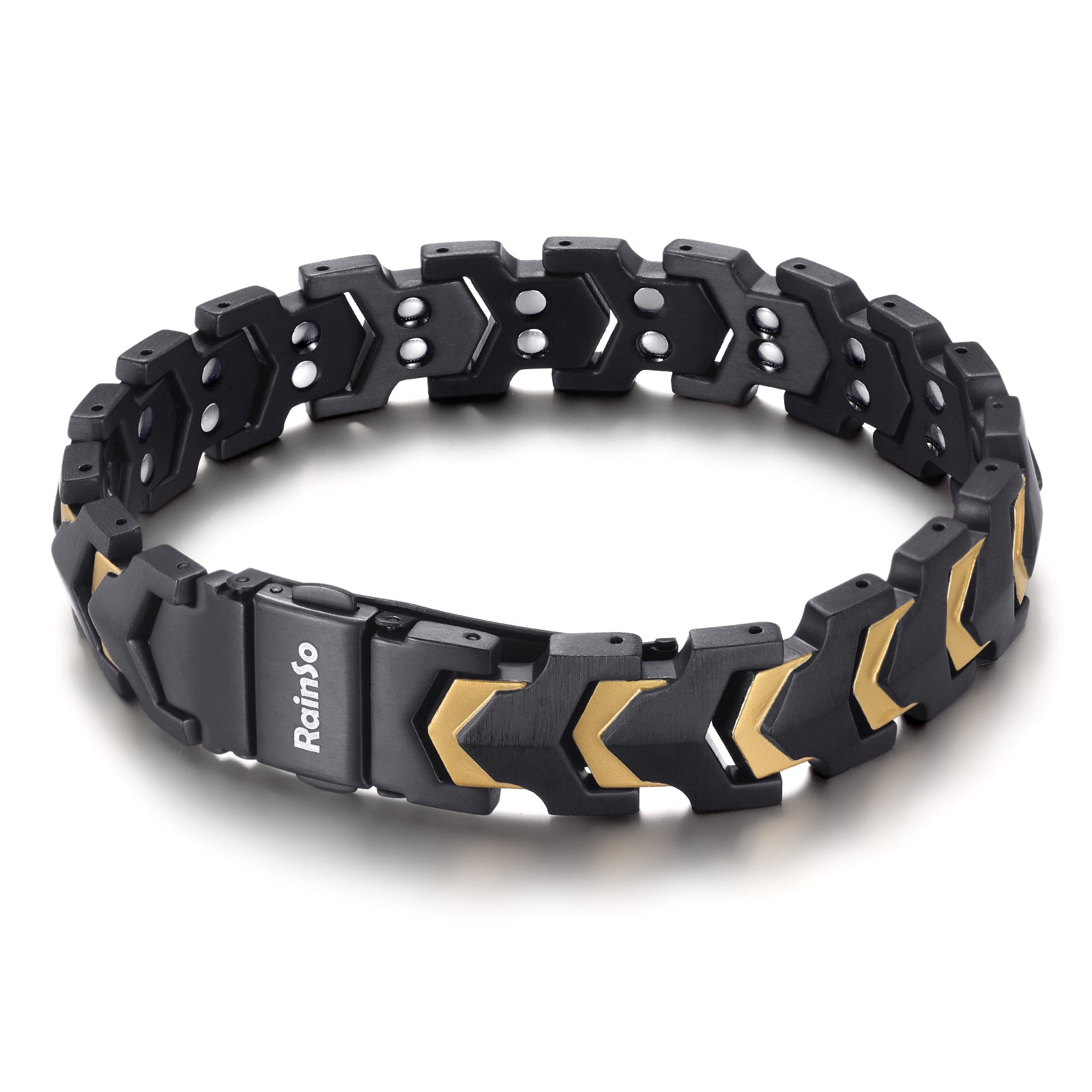 RainSo Men's Strength 3800 Gauss Magnetic Bracelet (Black Gold)