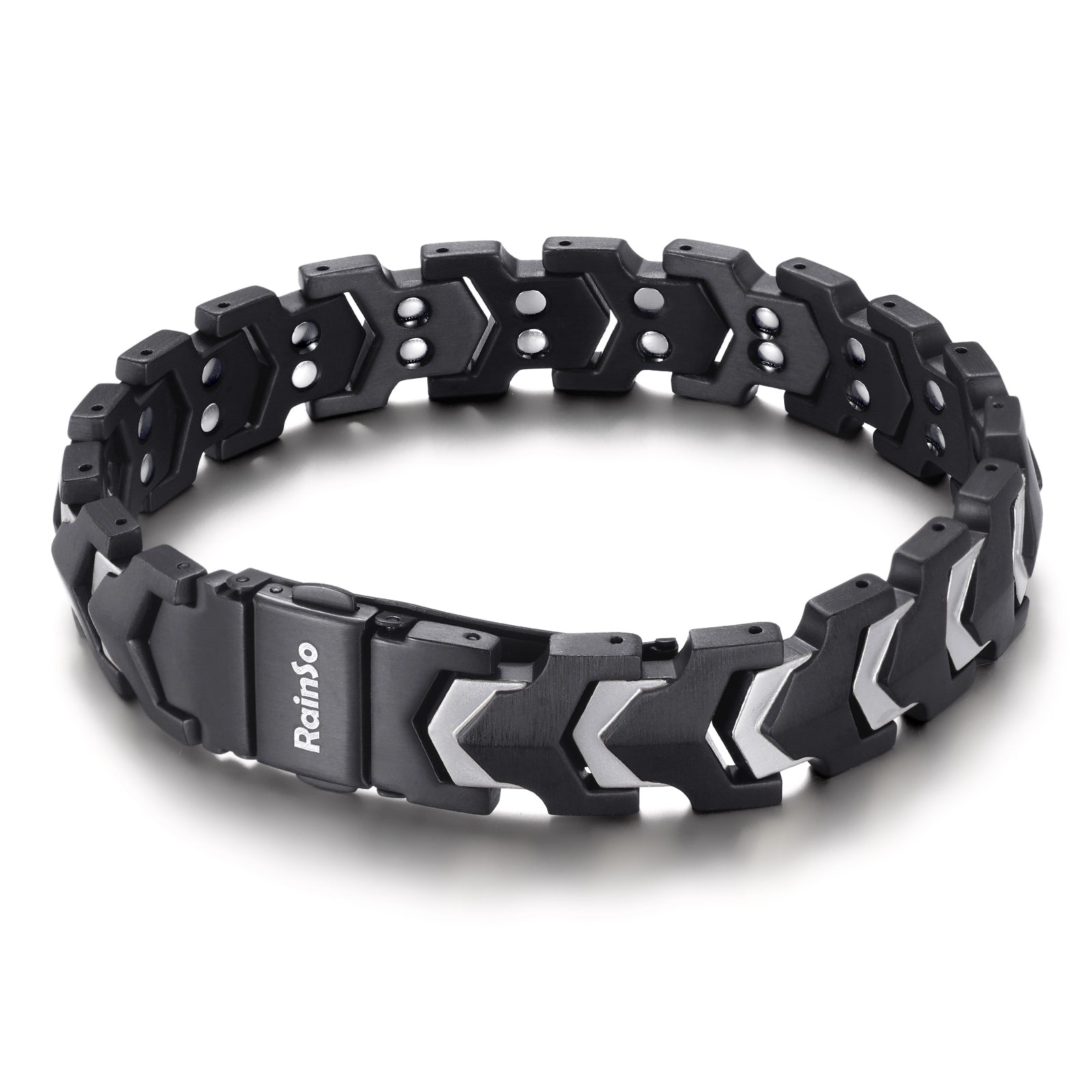 RainSo Men's Strength 3800 Gauss Magnetic Bracelet (Black Silver)