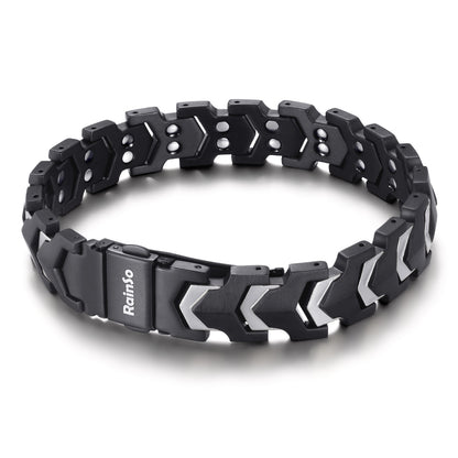 RainSo Men's Strength 3800 Gauss Magnetic Bracelet (Black Silver)