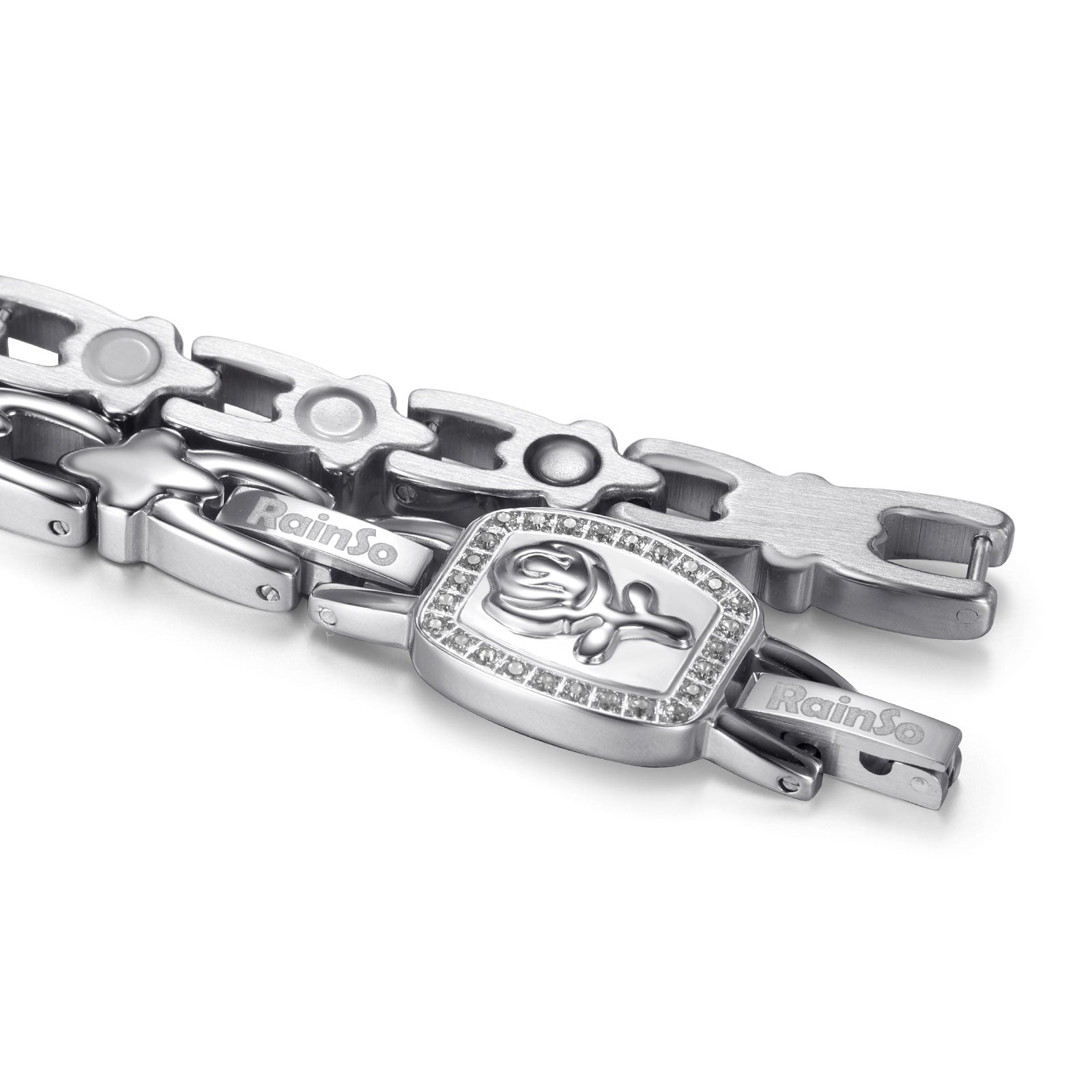 RainSo Ultra Strength Women Rose Magnetic Bracelet,White Diamond