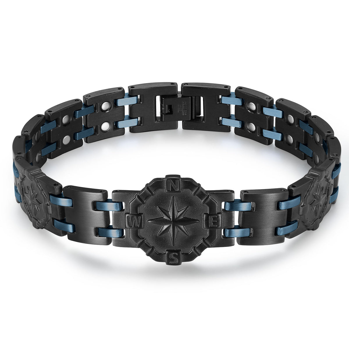 RainSo Men's Strength 3800 Gauss Magnetic Bracelet-Nautical Design (Black Blue)