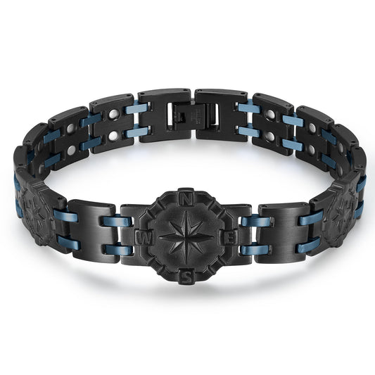 RainSo Men's Strength 3800 Gauss Magnetic Bracelet-Nautical Design (Black Blue)