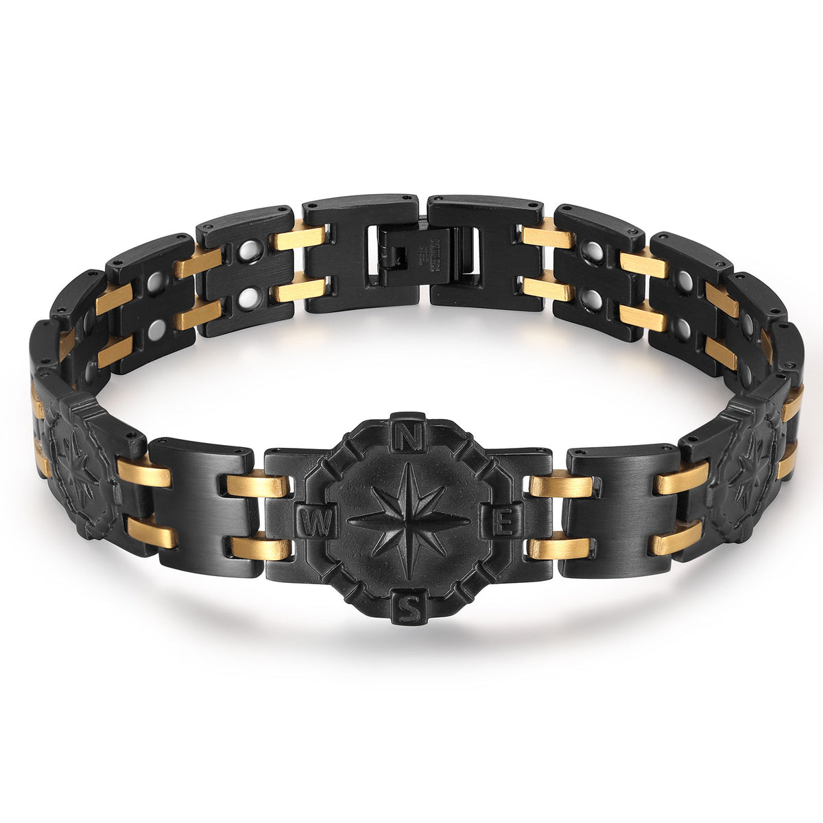 RainSo Men's Strength 3800 Gauss Magnetic Bracelet-Nautical Design (Black Glod)