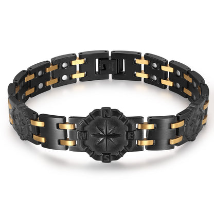 RainSo Men's Strength 3800 Gauss Magnetic Bracelet-Nautical Design (Black Glod)