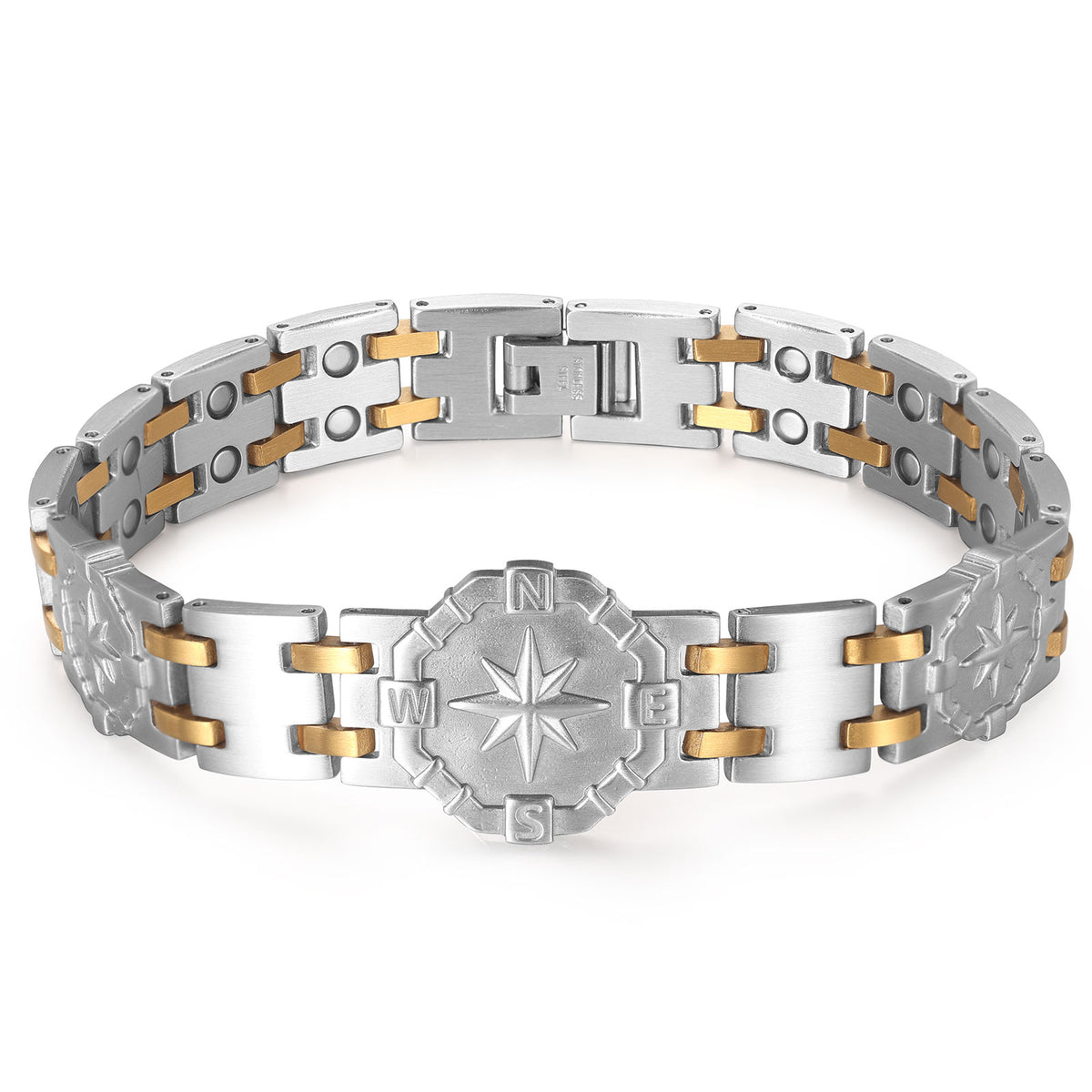 RainSo Men's Strength 3800 Gauss Magnetic Bracelet-Nautical Design (Silver Glod)