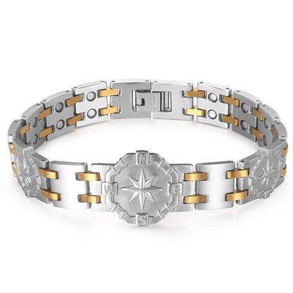 RainSo Men's Strength 3800 Gauss Magnetic Bracelet-Nautical Design (Silver Glod)