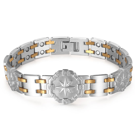 RainSo Men's Strength 3800 Gauss Magnetic Bracelet-Nautical Design (Silver Glod)