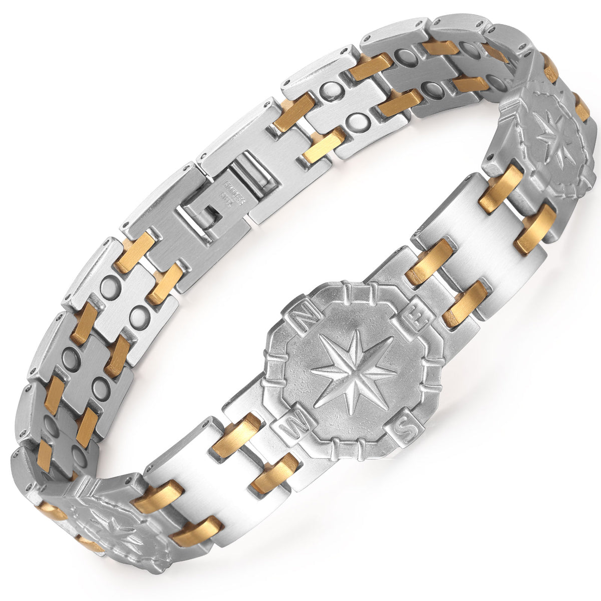 RainSo Men's Strength 3800 Gauss Magnetic Bracelet-Nautical Design (Silver Glod)