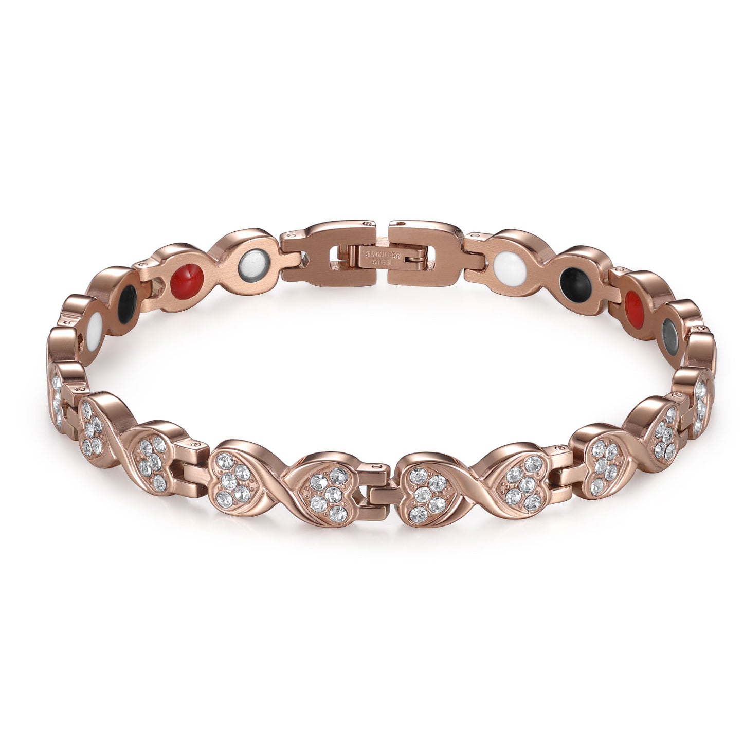 RainSo Powerful Women's Rose Glod Crystal Magnetic Therapy Bracelet