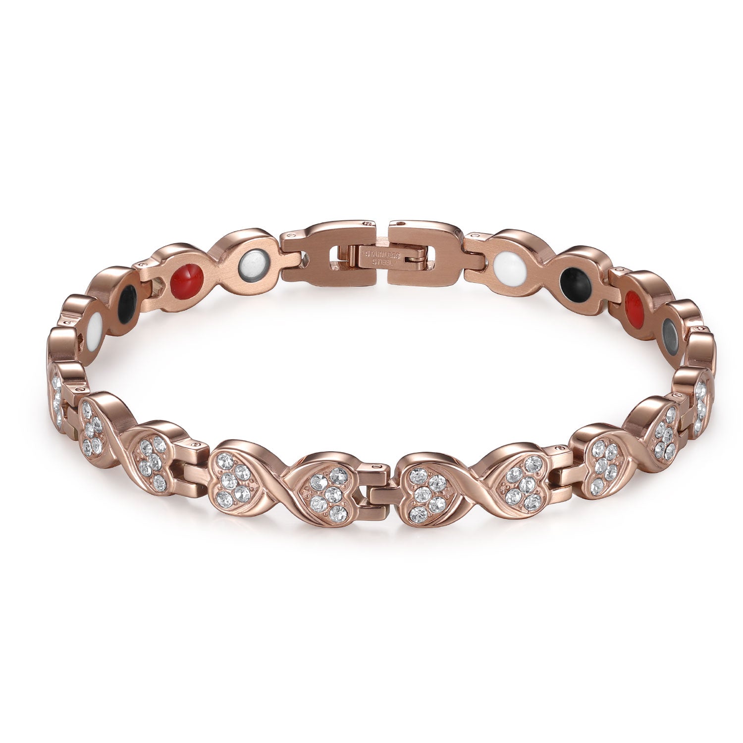 RainSo Powerful Women's Rose Glod Crystal Magnetic Therapy Bracelet