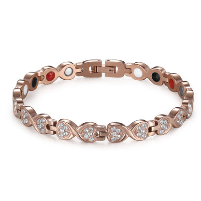 RainSo Powerful Women's Rose Glod Crystal Magnetic Therapy Bracelet