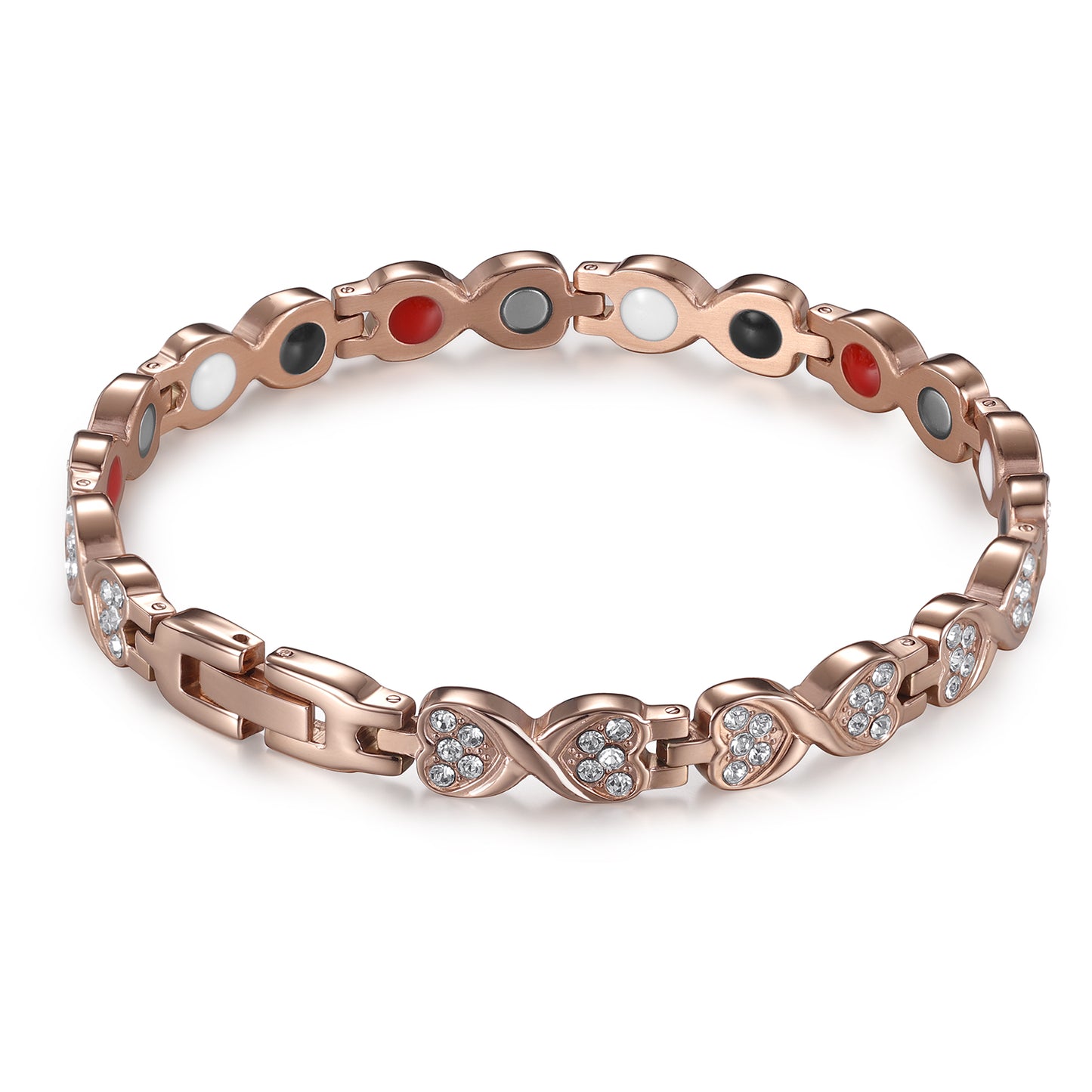 RainSo Powerful Women's Rose Glod Crystal Magnetic Therapy Bracelet