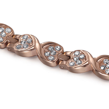 RainSo Powerful Women's Rose Glod Crystal Magnetic Therapy Bracelet