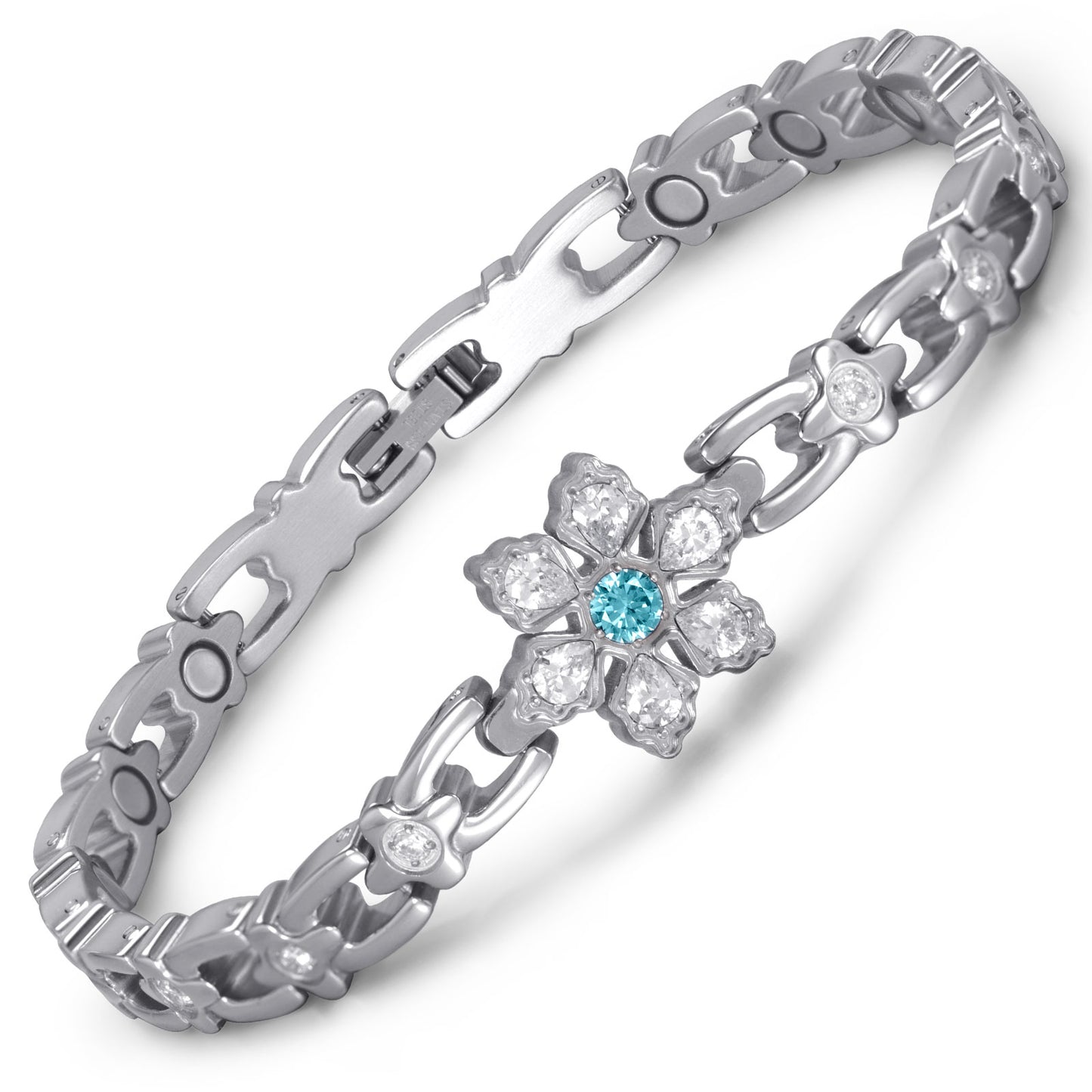 RainSo Ultra Strength Women Magnetic Snowflake Bracelet, Blue