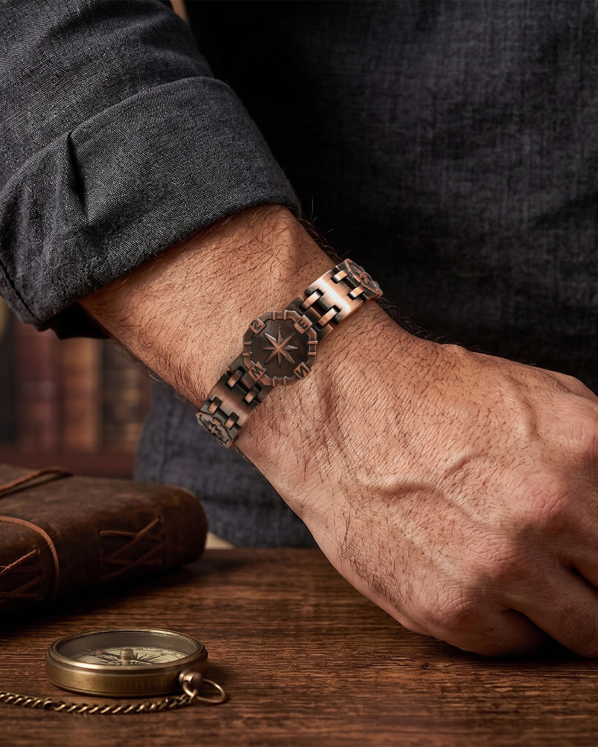 RainSo Strength 3800 Gauss Copper Magnetic Bracelet-Eight-Pointed Star Compass Design