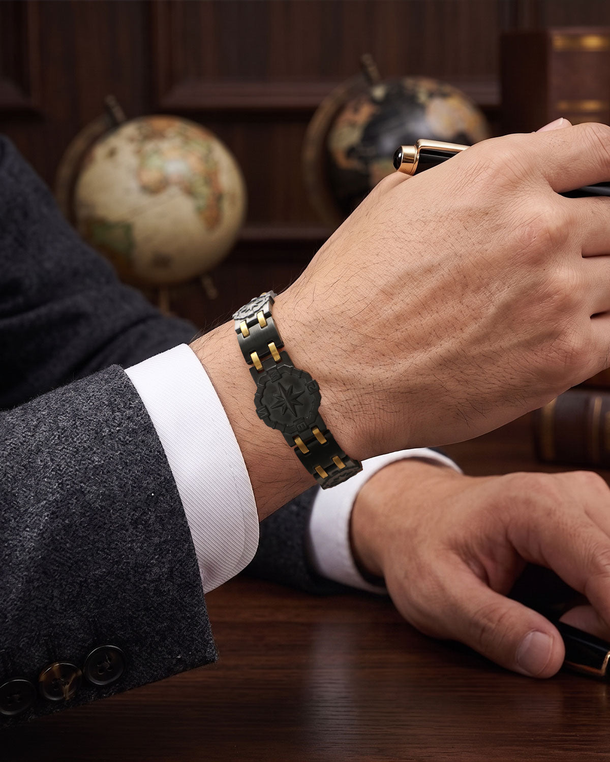 RainSo Men's Strength 3800 Gauss Magnetic Bracelet-Nautical Design (Black Glod)