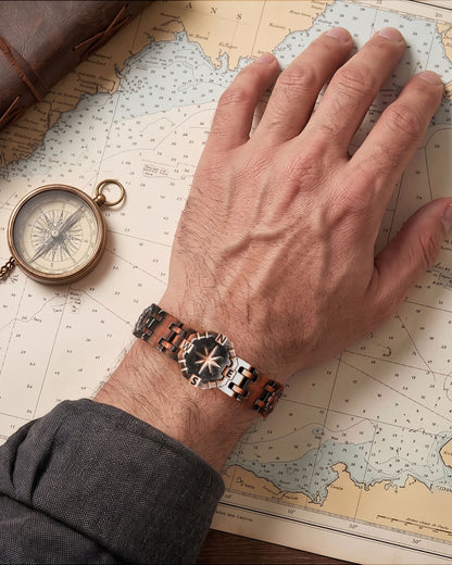 RainSo Strength 3800 Gauss Copper Magnetic Bracelet-Eight-Pointed Star Compass Design