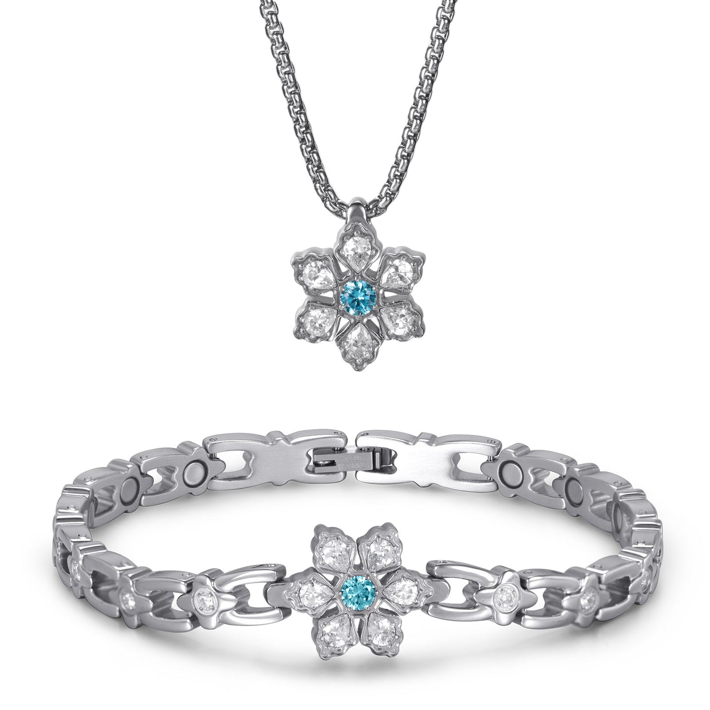 RainSo Ultra Strength Women Magnetic Snowflake Necklace, Blue