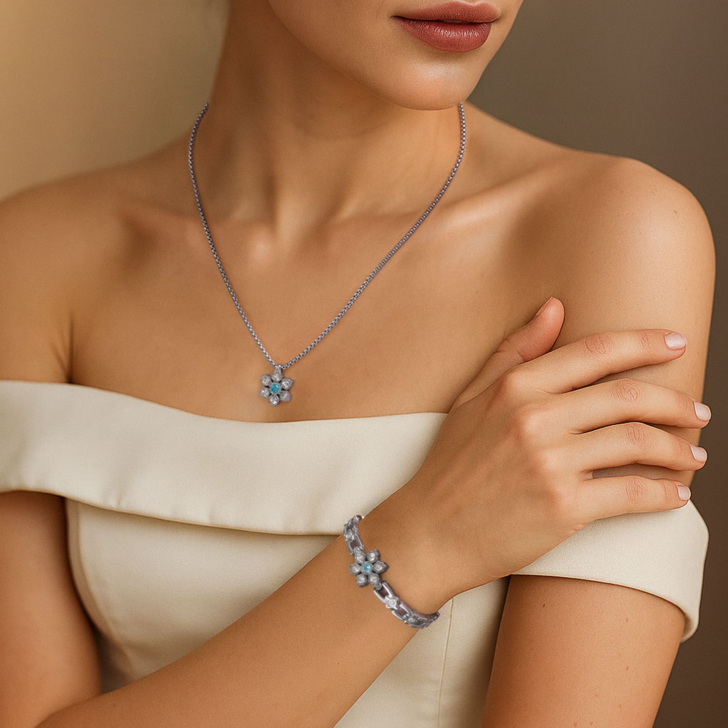 RainSo Ultra Strength Women Magnetic Snowflake Bracelet, Blue