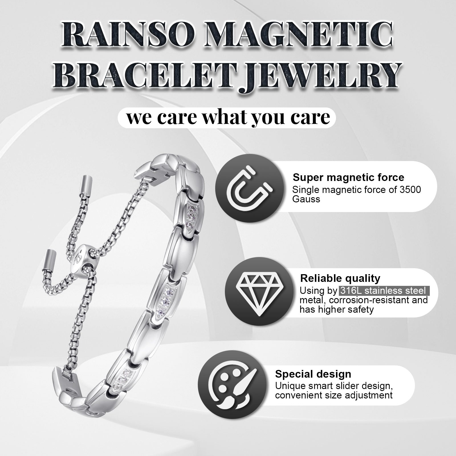 Rainso New Women Silver Effective Powerful Magnetic Bracelet