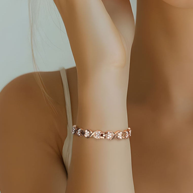 RainSo Powerful Women's Rose Glod Crystal Magnetic Therapy Bracelet