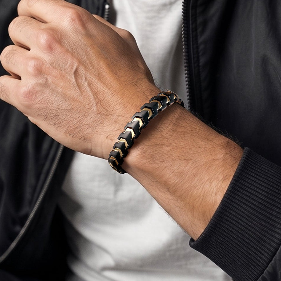 RainSo Men's Strength 3800 Gauss Magnetic Bracelet (Black Gold)