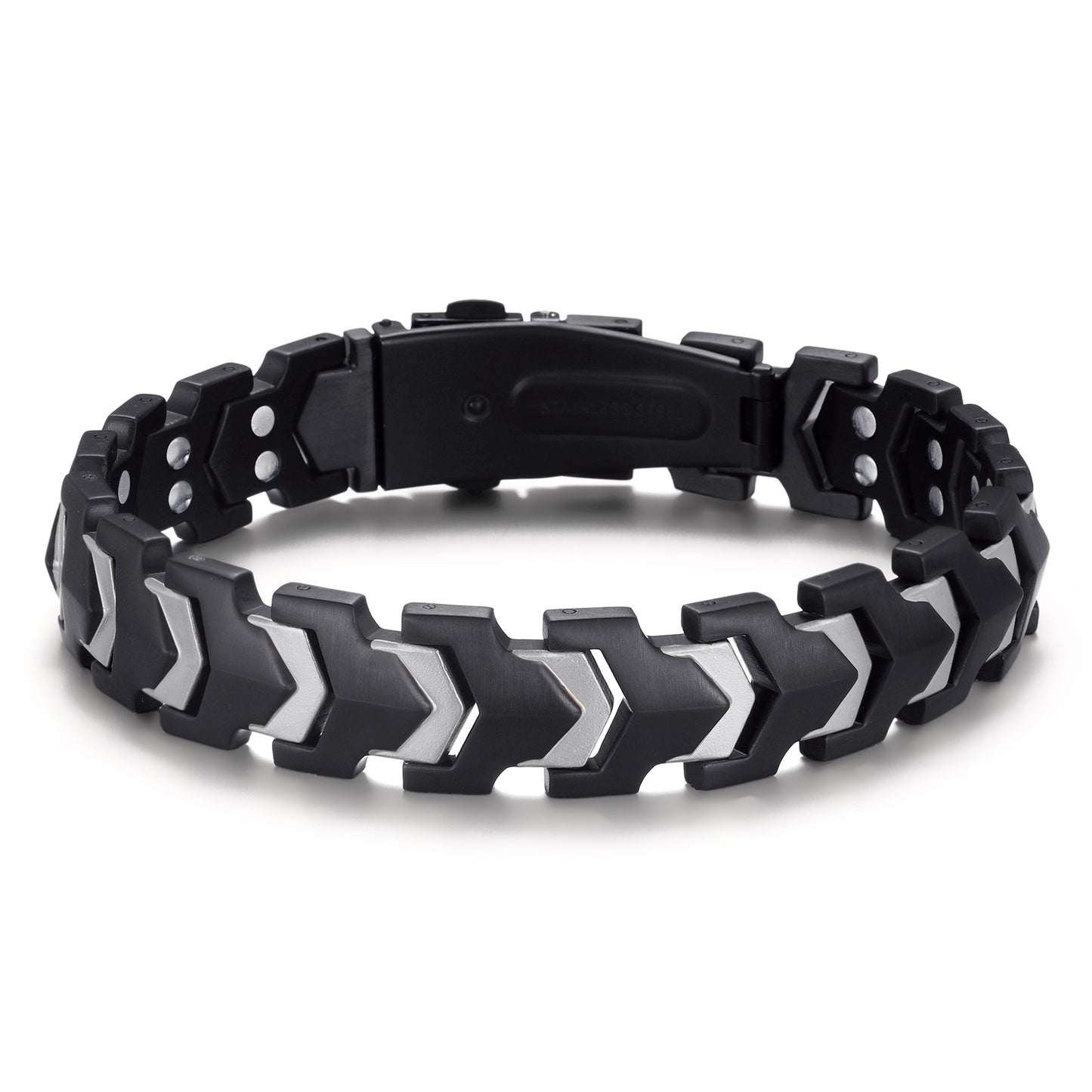 RainSo Men's Strength 3800 Gauss Magnetic Bracelet (Black Silver)