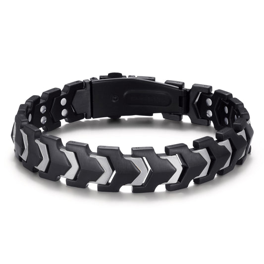 RainSo Men's Strength 3800 Gauss Magnetic Bracelet (Black Silver)