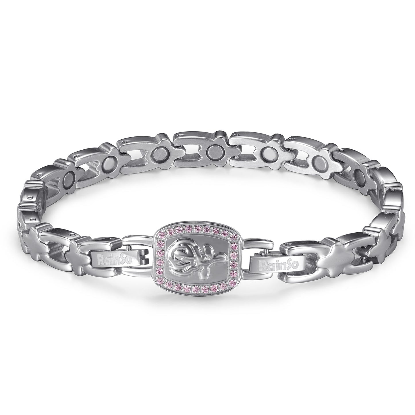 RainSo Ultra Strength Women Rose Magnetic Bracelet,Pink Diamond