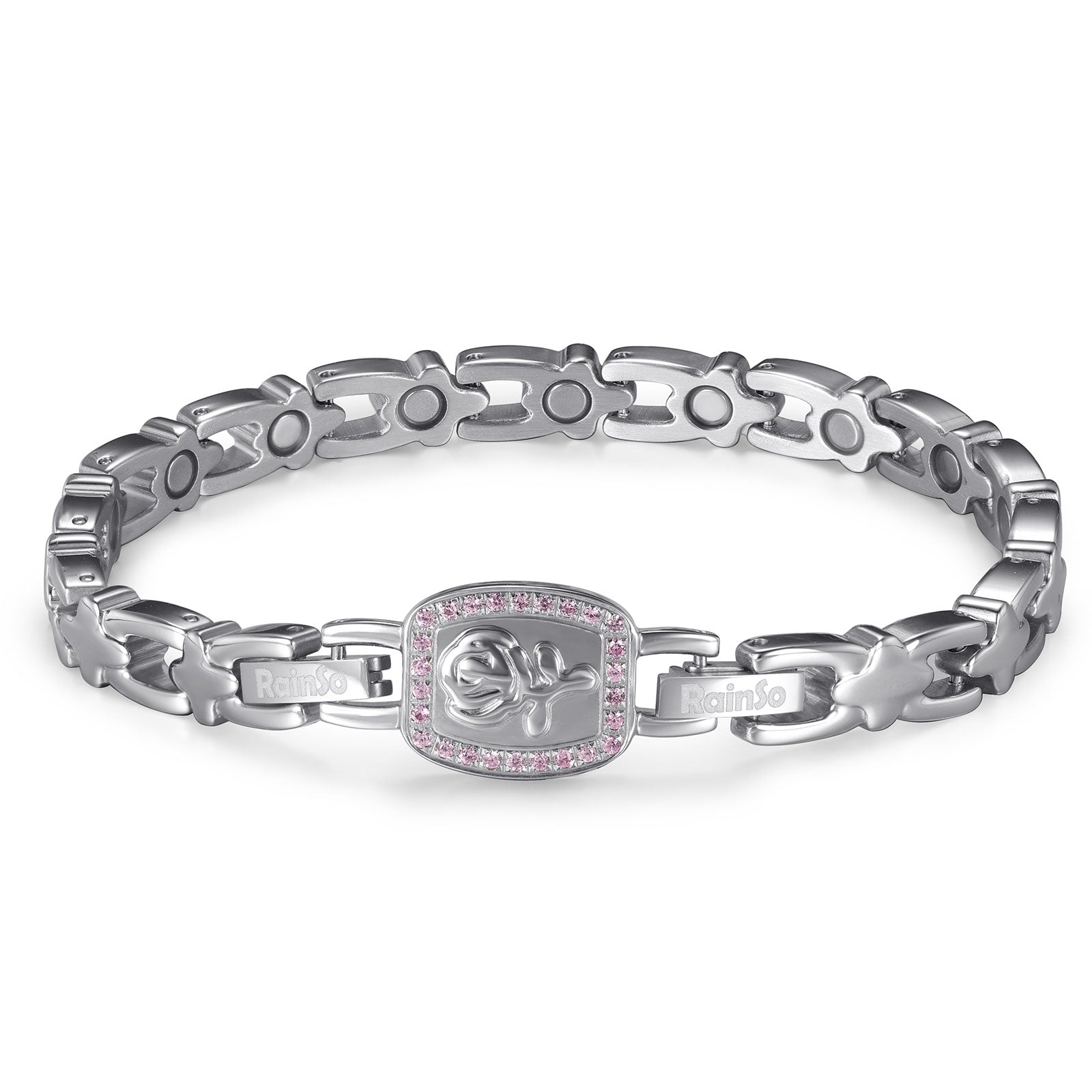 RainSo Ultra Strength Women Rose Magnetic Bracelet,Pink Diamond