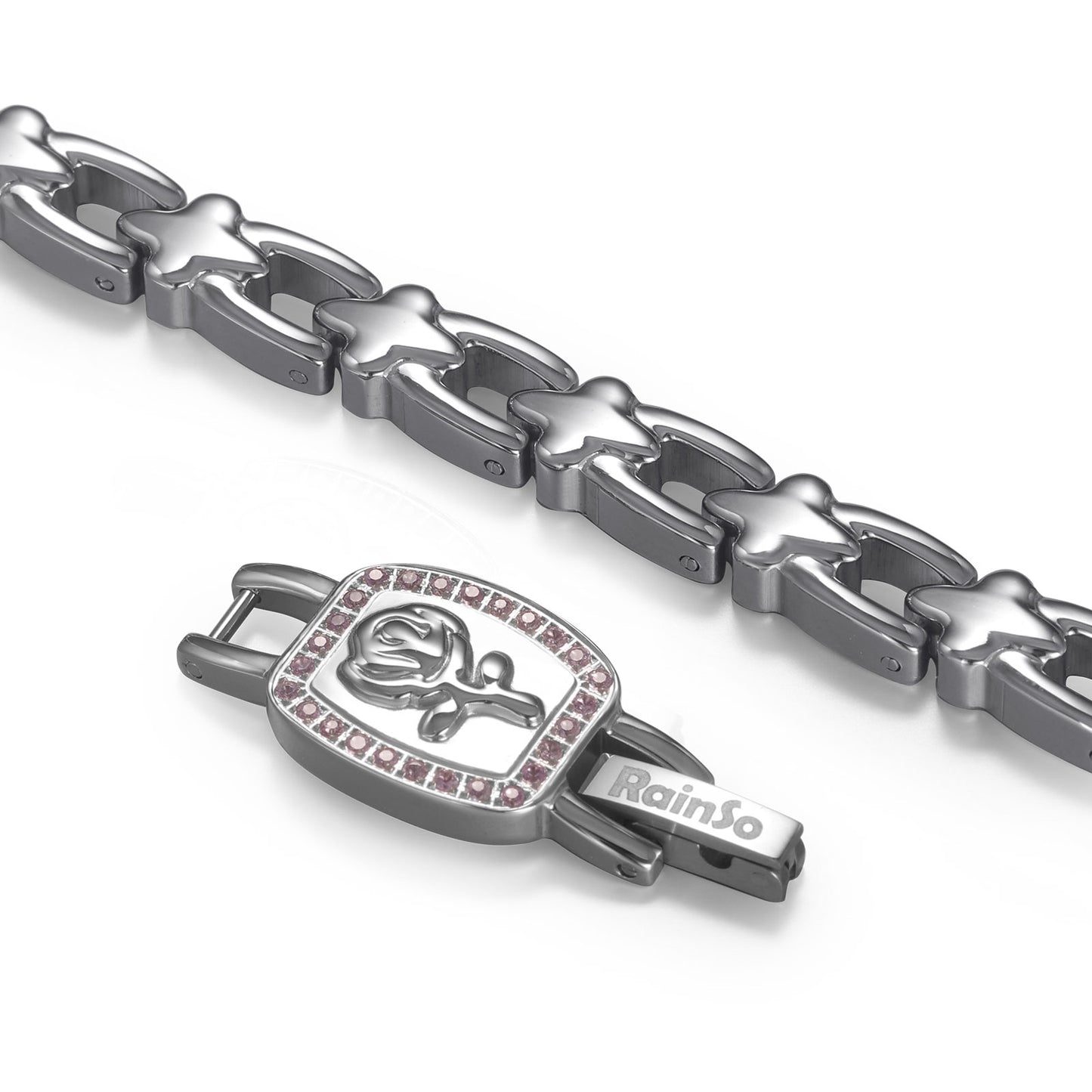 RainSo Ultra Strength Women Rose Magnetic Bracelet,Pink Diamond