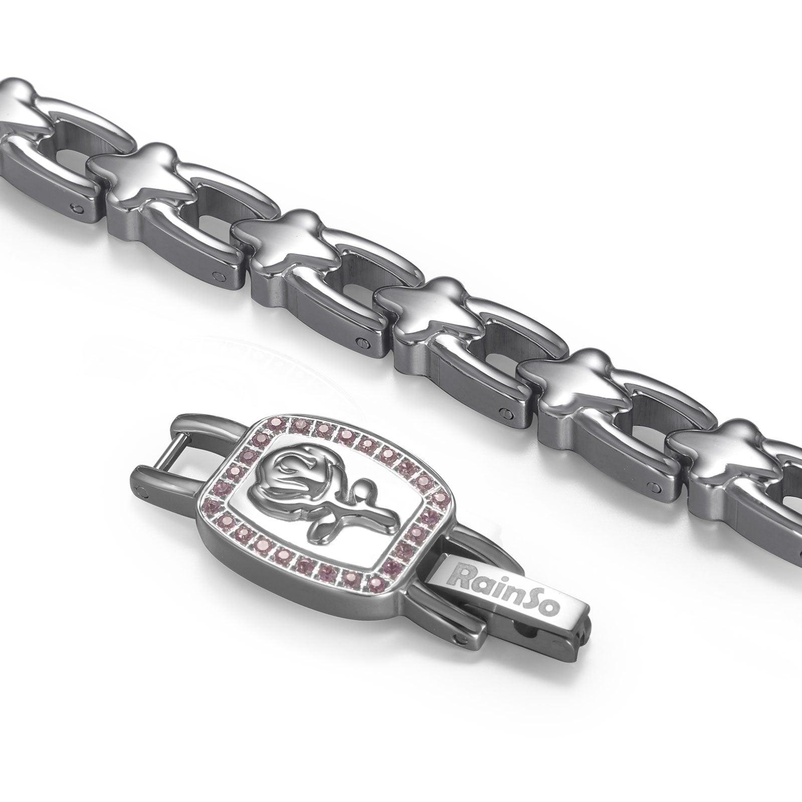 RainSo Ultra Strength Women Rose Magnetic Bracelet,Pink Diamond
