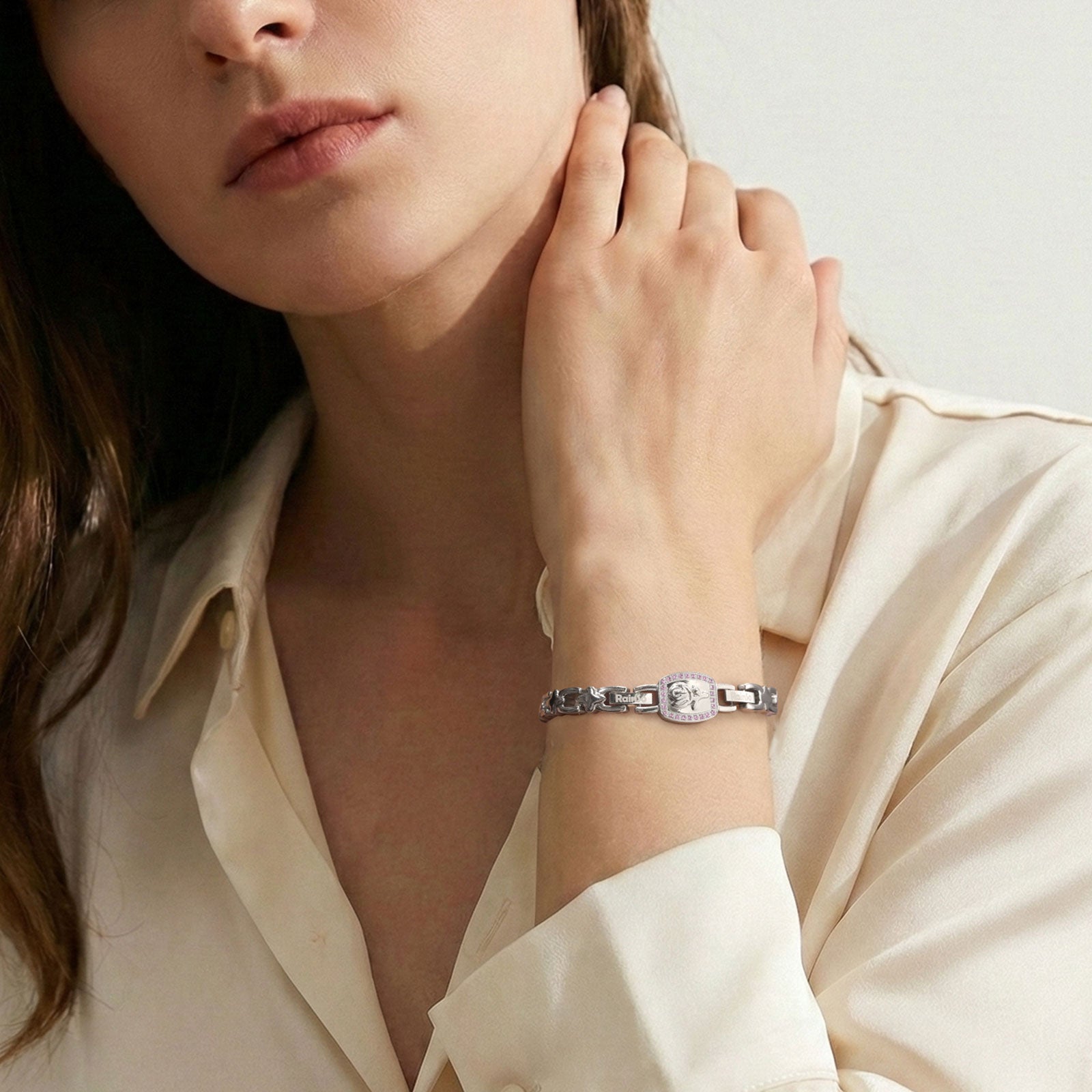 RainSo Ultra Strength Women Rose Magnetic Bracelet,Pink Diamond