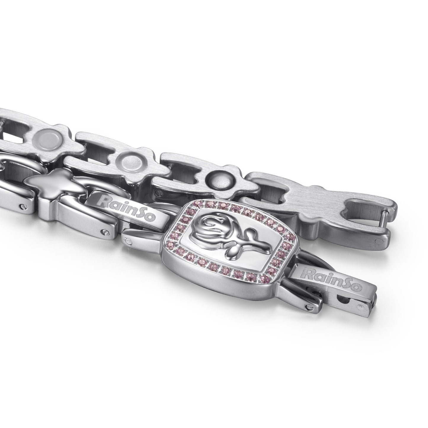 RainSo Ultra Strength Women Rose Magnetic Bracelet,Pink Diamond